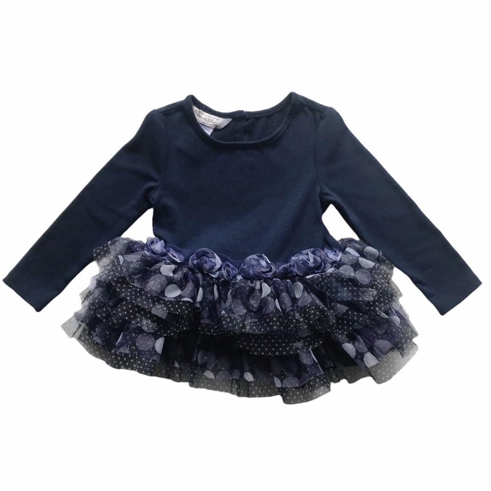 🎈SALE Pippa & Julie Tulle Ruffled Top Baby Girl 12 MO Dots Shine Tutu Tee Shirt